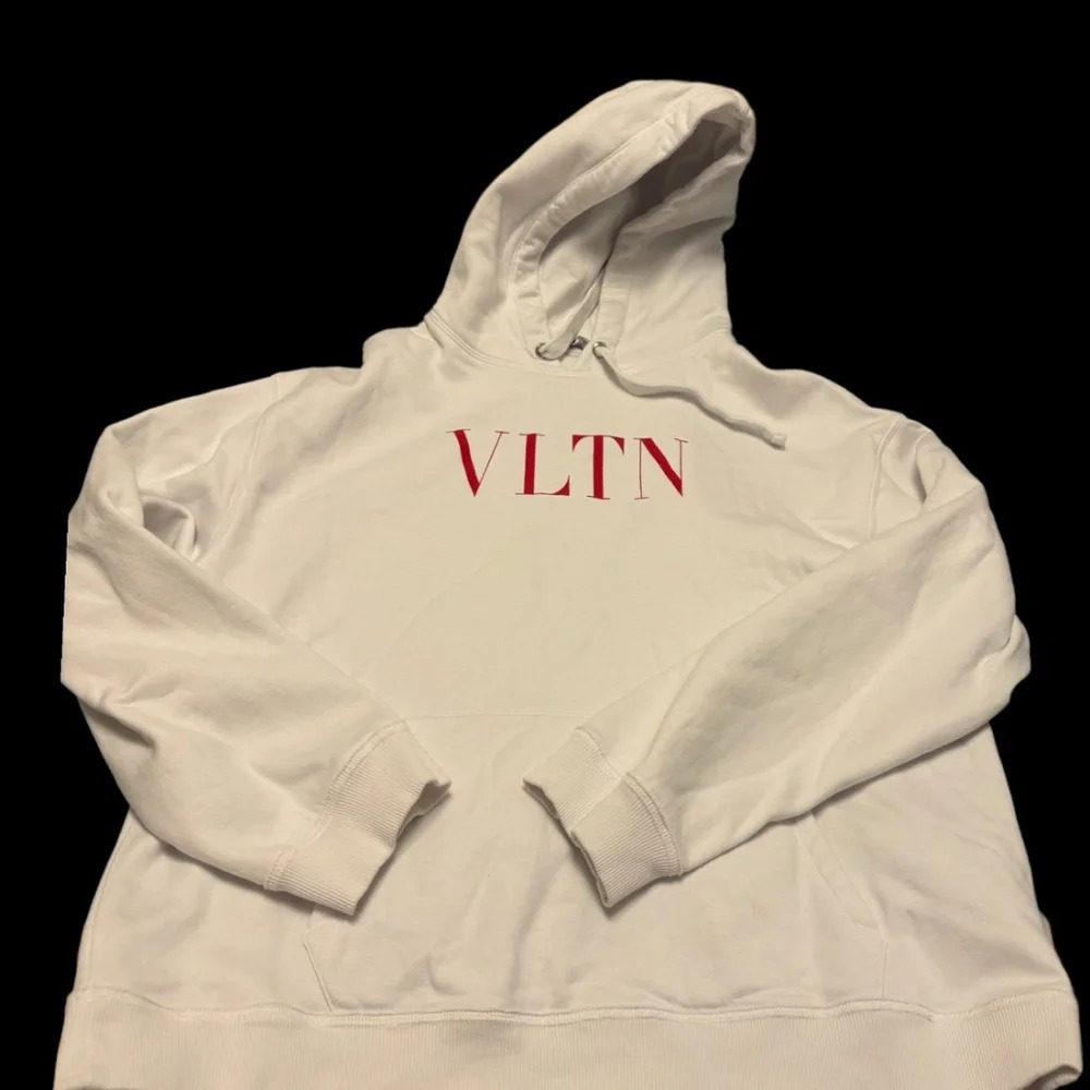 Valentino White Hoodie with Red VLTN Logo